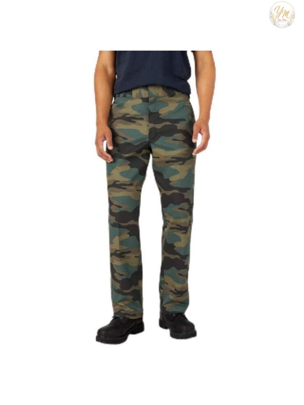 Work Pants Reinforced Seams Hook-and-Eye Zip Closure Mid Rise